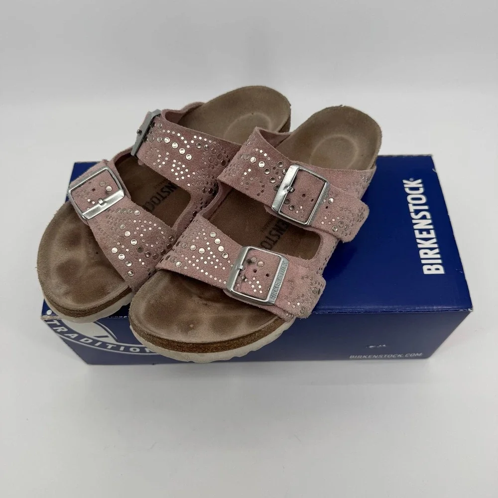 Birkenstock Arizona Womens 6 EU 37 Rose Rivets Suede Studded Sandals